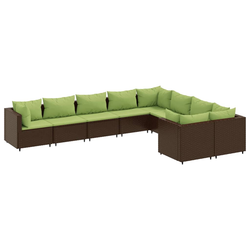 Set Divani da Giardino 9pz con Cuscini Marrone in Polyrattan | homemem39