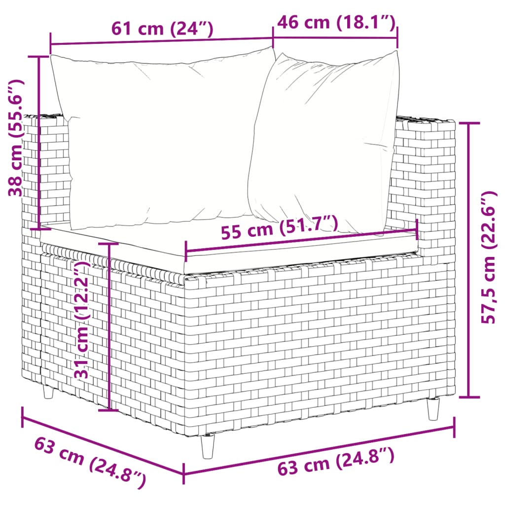 Set Divani da Giardino 9pz con Cuscini Marrone in Polyrattan | homemem39