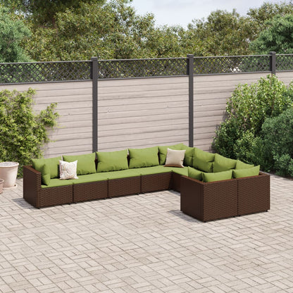 Set Divani da Giardino 9pz con Cuscini Marrone in Polyrattan | homemem39