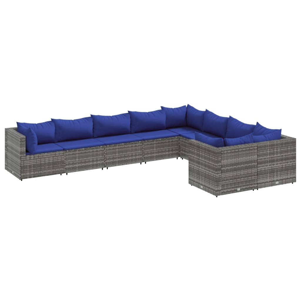 Set Divano da Giardino 9 pz con Cuscini Grigio in Polyrattan | homemem39