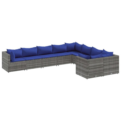Set Divano da Giardino 9 pz con Cuscini Grigio in Polyrattan | homemem39