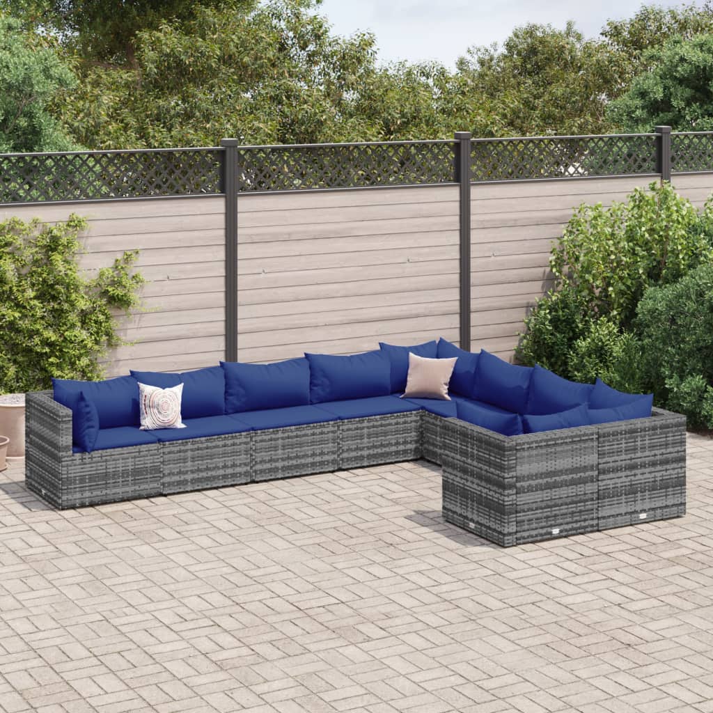 Set Divano da Giardino 9 pz con Cuscini Grigio in Polyrattan | homemem39