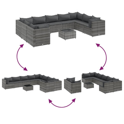 Set Divano da Giardino 10 pz con Cuscini Grigio in Polyrattan | homemem39