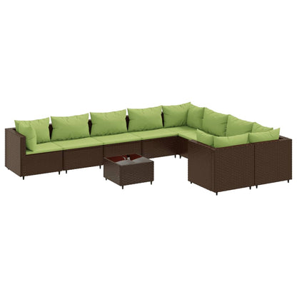 Set Divani da Giardino 10pz con Cuscini in Polyrattan Marrone | homemem39