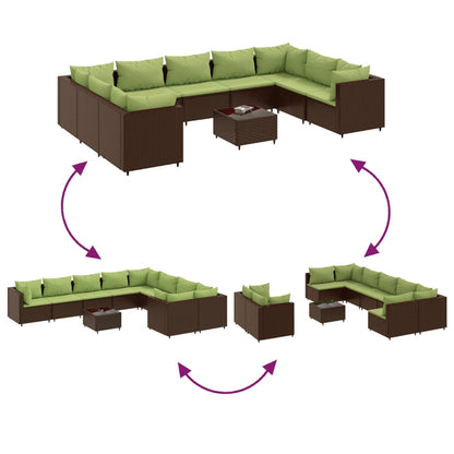 Set Divani da Giardino 10pz con Cuscini in Polyrattan Marrone | homemem39