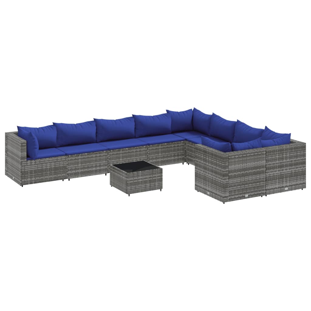 Set Divano da Giardino 10 pz con Cuscini Grigio in Polyrattan | homemem39