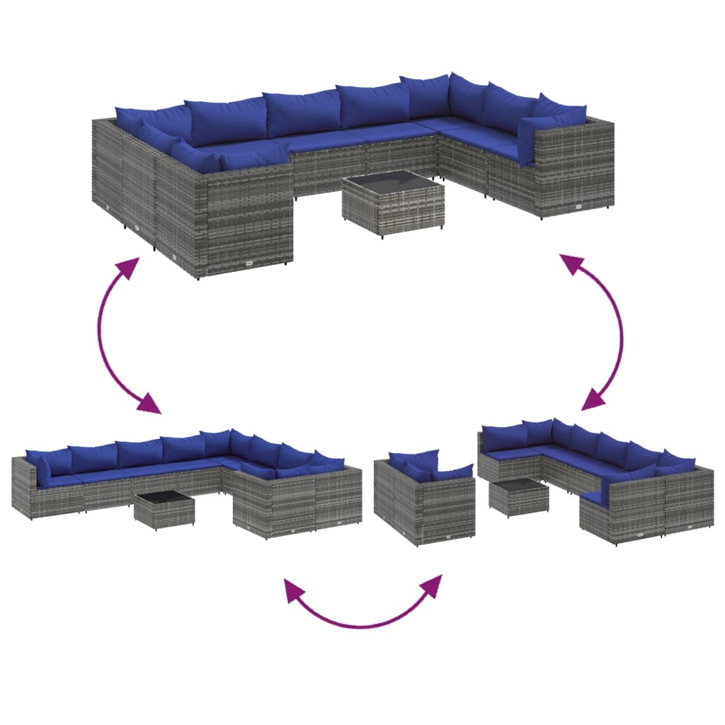 Set Divano da Giardino 10 pz con Cuscini Grigio in Polyrattan | homemem39