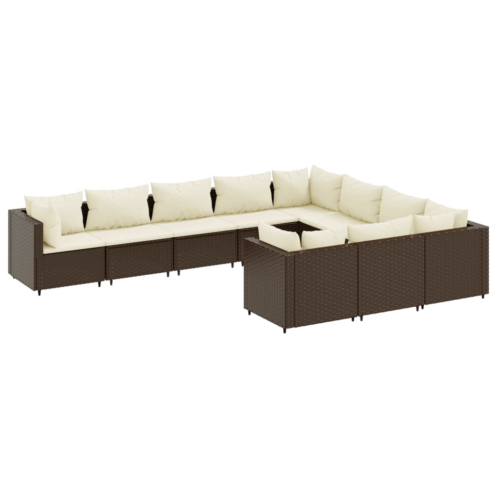 Set Divani da Giardino 10pz con Cuscini in Polyrattan Marrone | homemem39