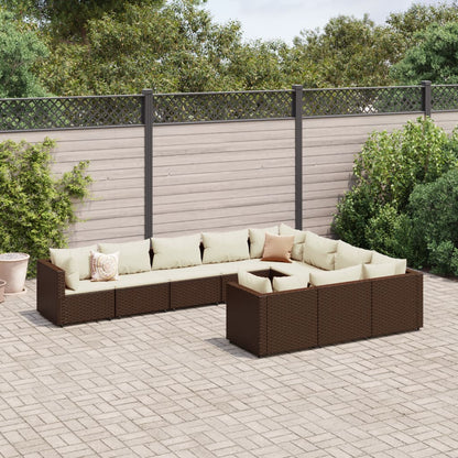 Set Divani da Giardino 10pz con Cuscini in Polyrattan Marrone | homemem39