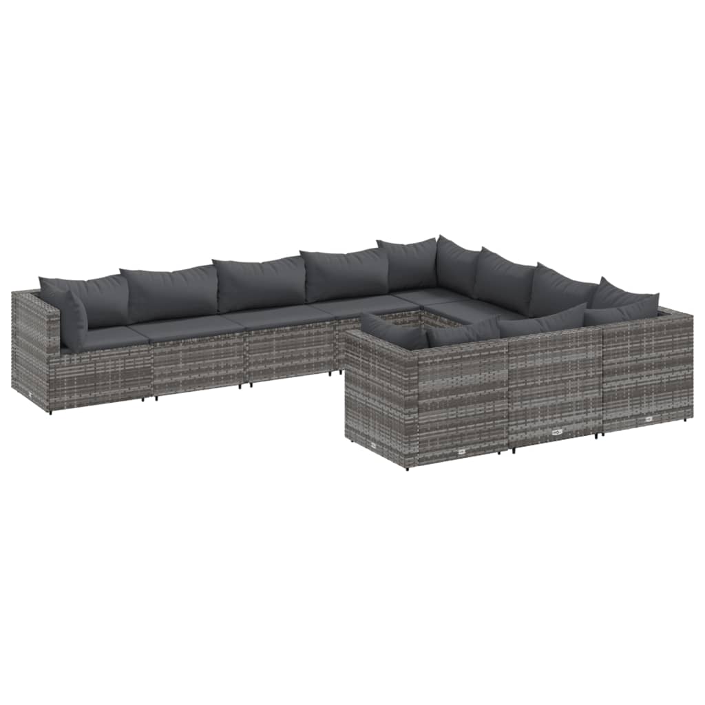 Set Divano da Giardino 10 pz con Cuscini Grigio in Polyrattan | homemem39