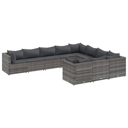 Set Divano da Giardino 10 pz con Cuscini Grigio in Polyrattan | homemem39