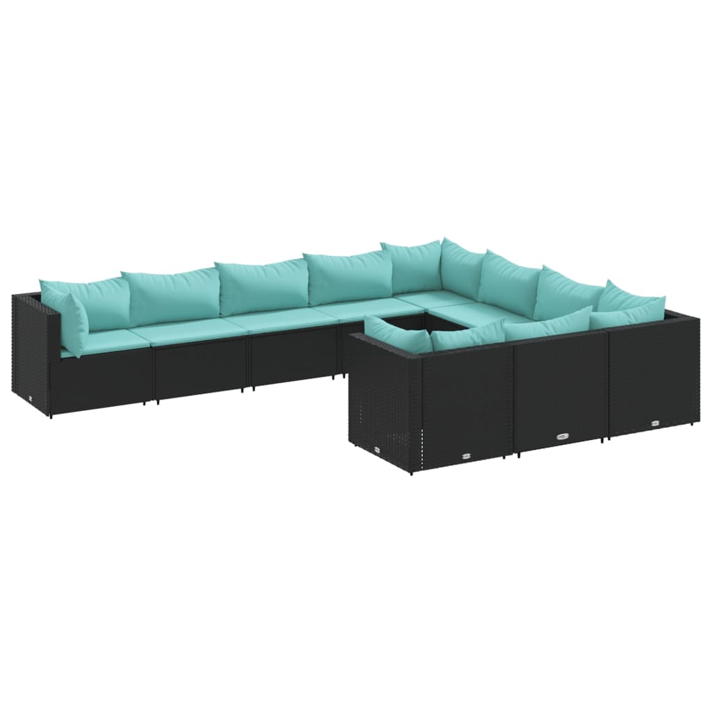 Set Divani da Giardino 10pz con Cuscini in Polyrattan Nero - homemem39