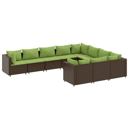 Set Divani da Giardino 10pz con Cuscini in Polyrattan Marrone | homemem39