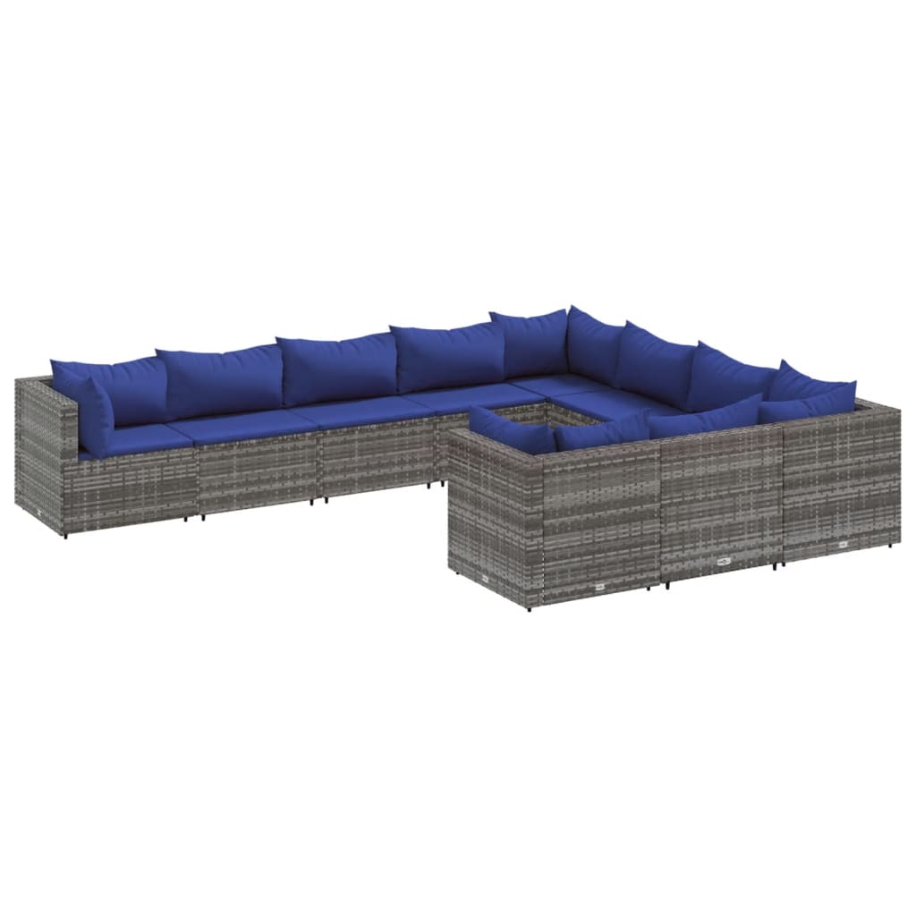Set Divano da Giardino 10 pz con Cuscini Grigio in Polyrattan | homemem39