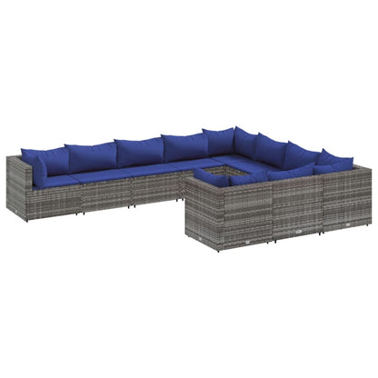 Set Divano da Giardino 10 pz con Cuscini Grigio in Polyrattan | homemem39