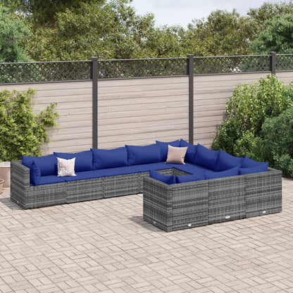 Set Divano da Giardino 10 pz con Cuscini Grigio in Polyrattan | homemem39