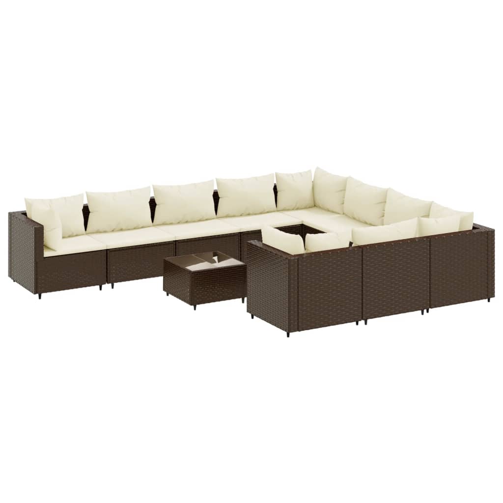 Set Divani da Giardino 11 pz con Cuscini Polyrattan Marrone | homemem39