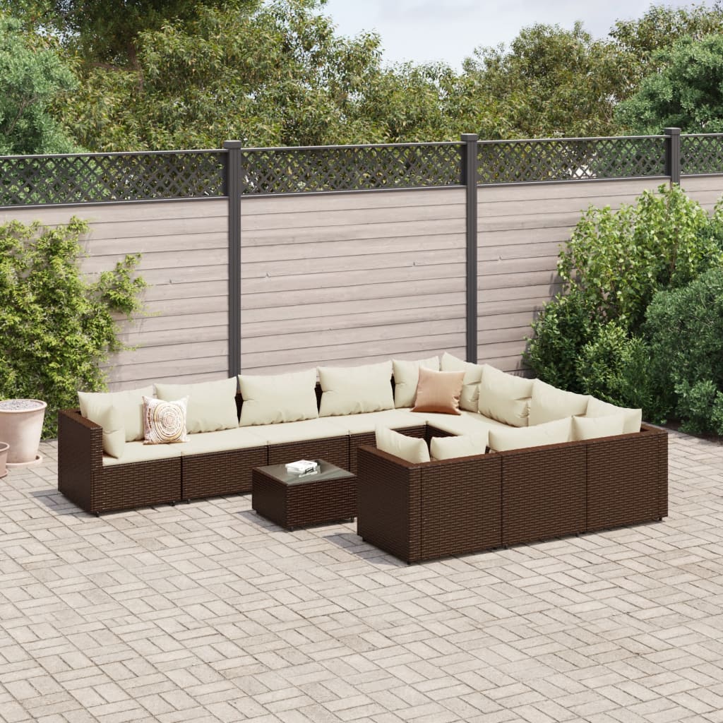 Set Divani da Giardino 11 pz con Cuscini Polyrattan Marrone | homemem39