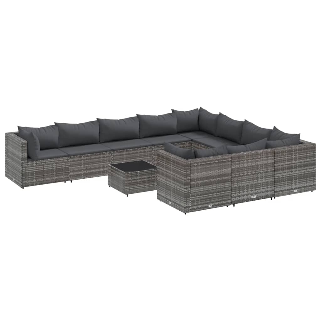 Set Divani da Giardino 11 pz con Cuscini in Polyrattan Grigio | homemem39