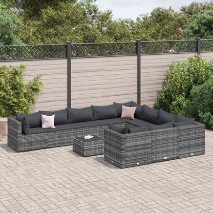 Set Divani da Giardino 11 pz con Cuscini in Polyrattan Grigio | homemem39