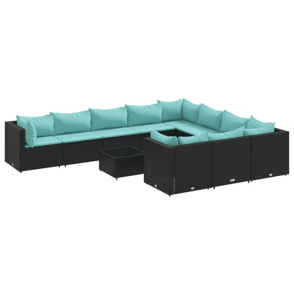Set Divani da Giardino 11 pz con Cuscini in Polyrattan Nero | homemem39