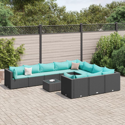 Set Divani da Giardino 11 pz con Cuscini in Polyrattan Nero | homemem39
