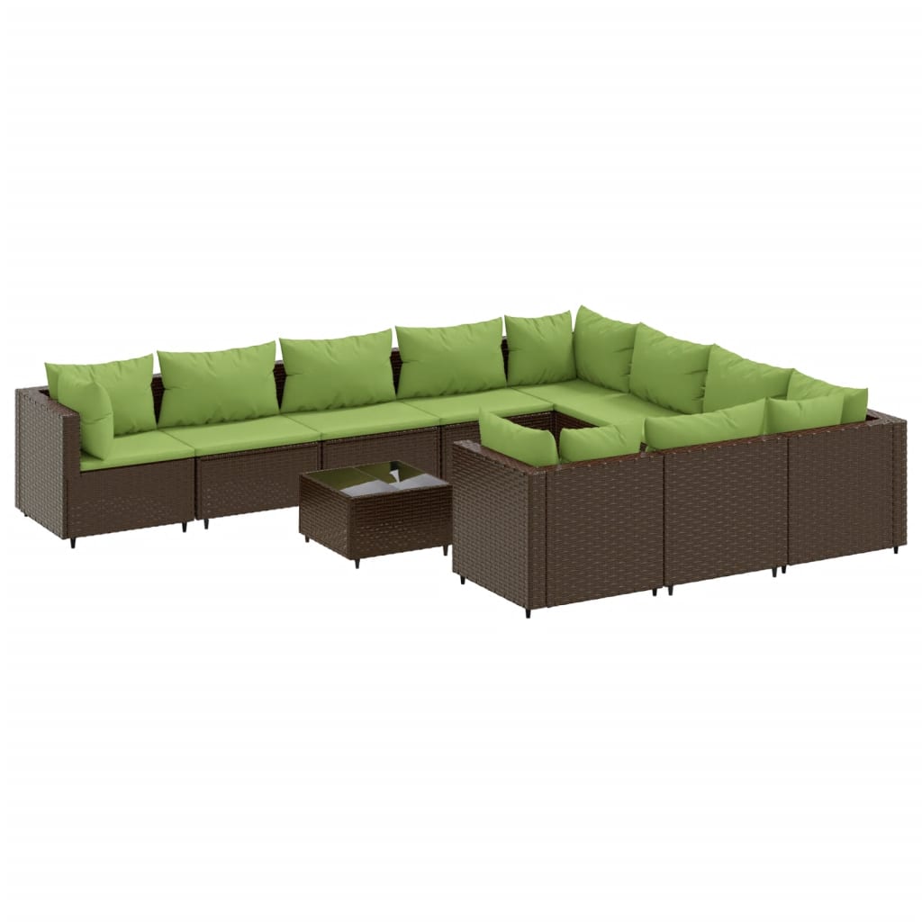 Set Divani da Giardino 11 pz con Cuscini Polyrattan Marrone | homemem39
