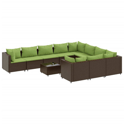 Set Divani da Giardino 11 pz con Cuscini Polyrattan Marrone | homemem39