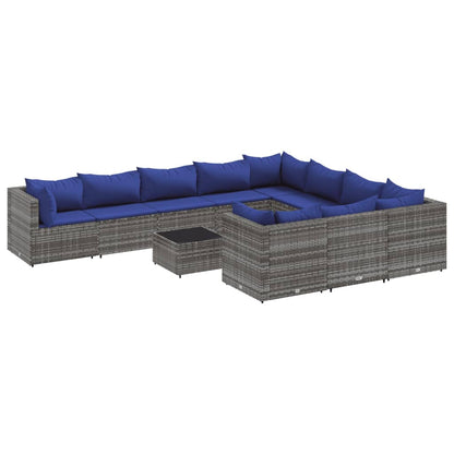 Set Divani da Giardino 11 pz con Cuscini in Polyrattan Grigio | homemem39