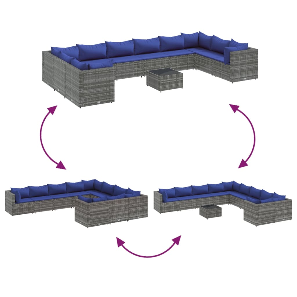 Set Divani da Giardino 11 pz con Cuscini in Polyrattan Grigio | homemem39