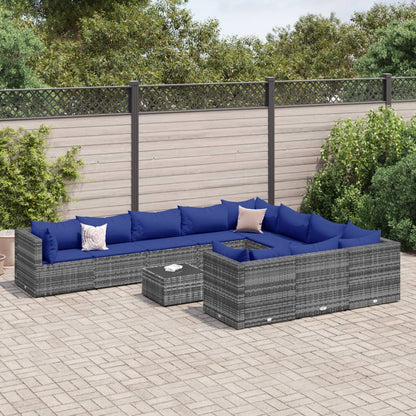 Set Divani da Giardino 11 pz con Cuscini in Polyrattan Grigio | homemem39