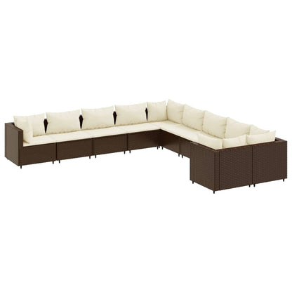 Set Divani da Giardino 10pz con Cuscini in Polyrattan Marrone | homemem39