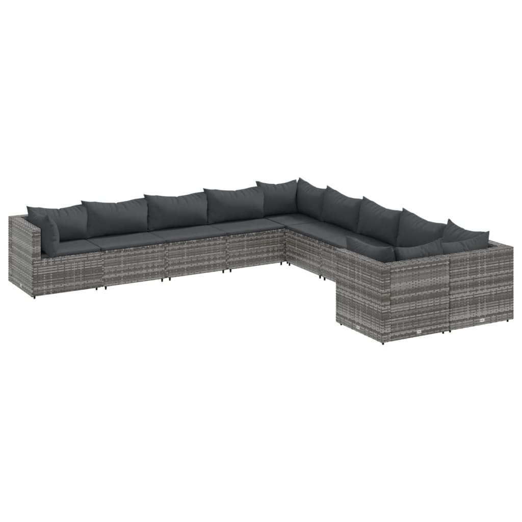 Set Divano da Giardino 10 pz con Cuscini Grigio in Polyrattan | homemem39