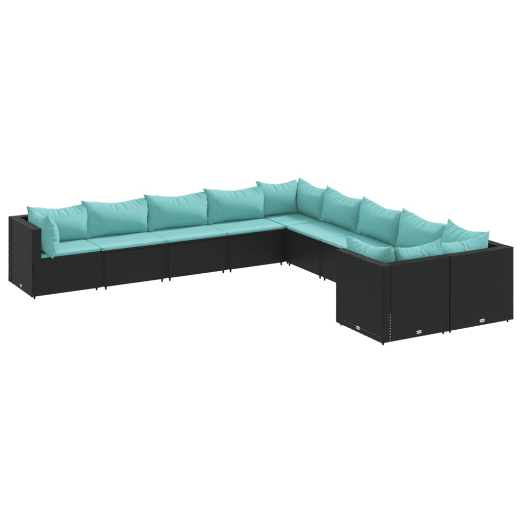 Set Divani da Giardino 10pz con Cuscini in Polyrattan Nero - homemem39