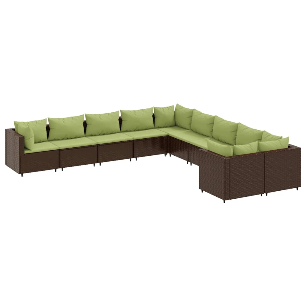 Set Divani da Giardino 10pz con Cuscini in Polyrattan Marrone | homemem39