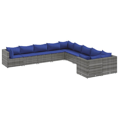 Set Divano da Giardino 10 pz con Cuscini Grigio in Polyrattan | homemem39