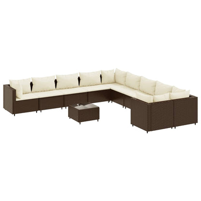 Set Divani da Giardino 11 pz con Cuscini Polyrattan Marrone | homemem39
