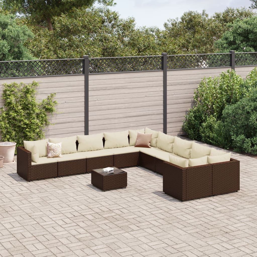 Set Divani da Giardino 11 pz con Cuscini Polyrattan Marrone | homemem39