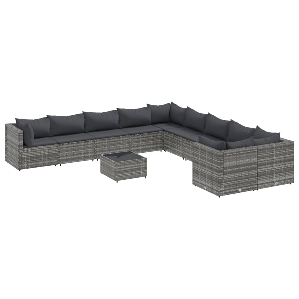 Set Divani da Giardino 11 pz con Cuscini in Polyrattan Grigio | homemem39
