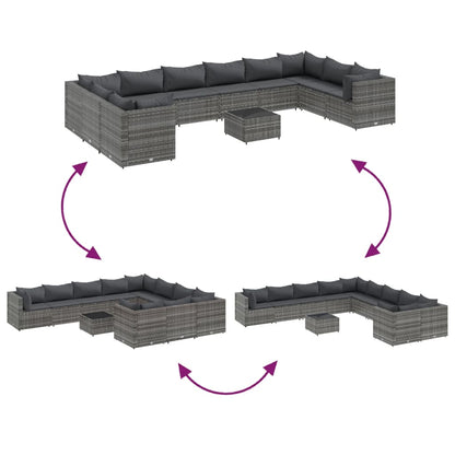 Set Divani da Giardino 11 pz con Cuscini in Polyrattan Grigio | homemem39