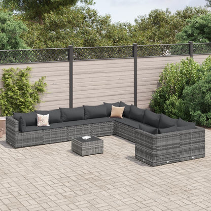 Set Divani da Giardino 11 pz con Cuscini in Polyrattan Grigio | homemem39