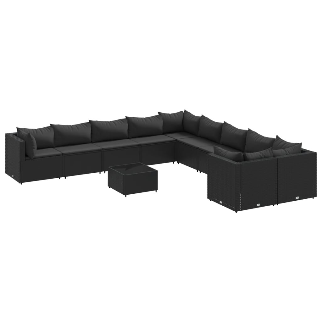 Set Divani da Giardino 11 pz con Cuscini in Polyrattan Nero - homemem39