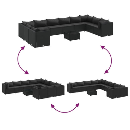 Set Divani da Giardino 11 pz con Cuscini in Polyrattan Nero - homemem39