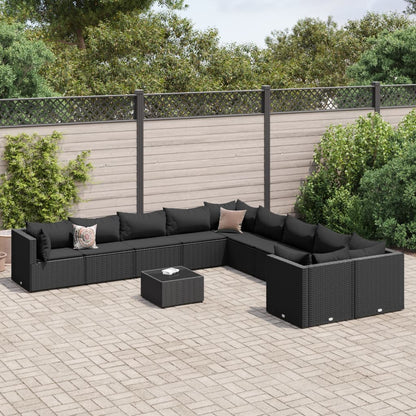 Set Divani da Giardino 11 pz con Cuscini in Polyrattan Nero - homemem39