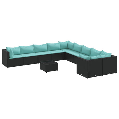 Set Divani da Giardino 11 pz con Cuscini in Polyrattan Nero - homemem39