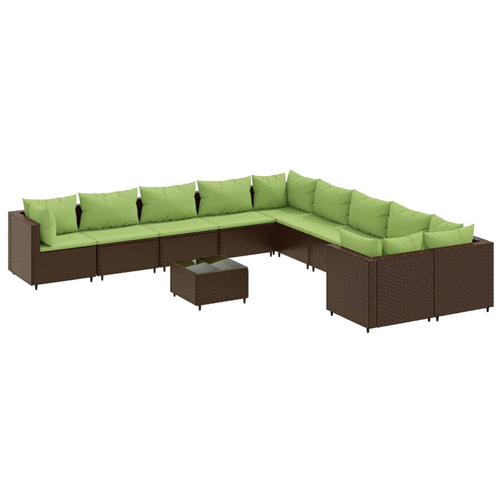 Set Divani da Giardino 11 pz con Cuscini Polyrattan Marrone | homemem39