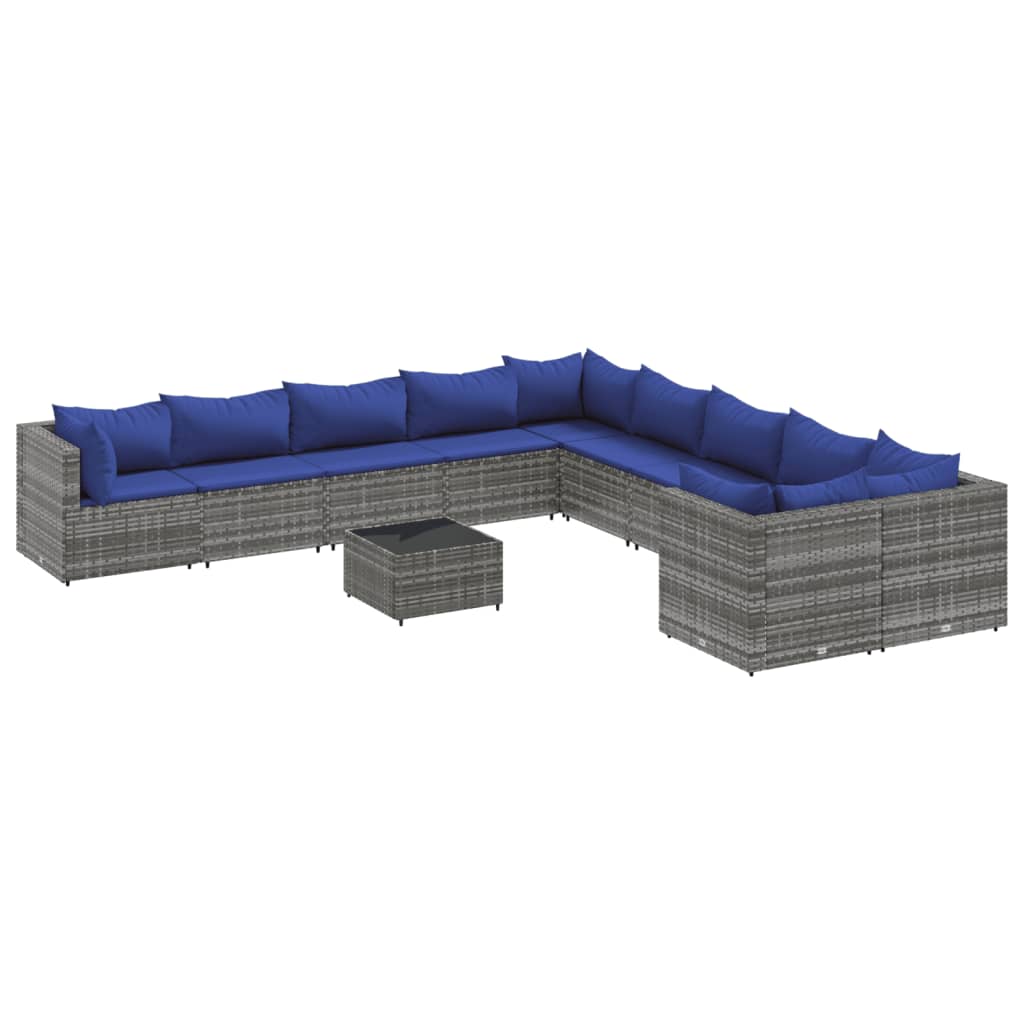 Set Divani da Giardino 11 pz con Cuscini in Polyrattan Grigio | homemem39