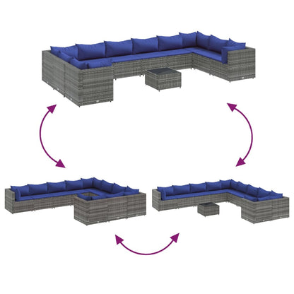 Set Divani da Giardino 11 pz con Cuscini in Polyrattan Grigio | homemem39