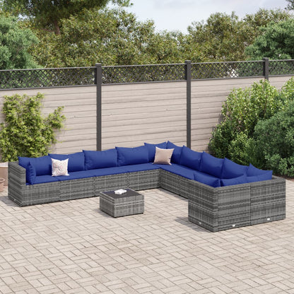 Set Divani da Giardino 11 pz con Cuscini in Polyrattan Grigio | homemem39