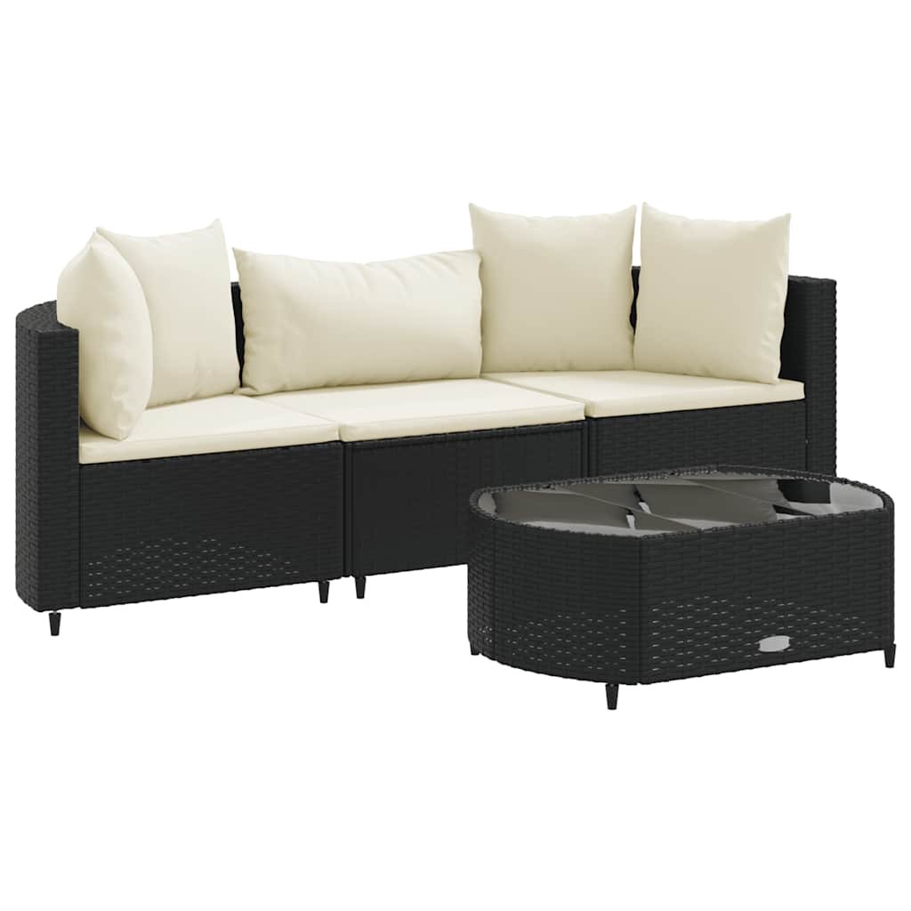 Set Divani da Giardino 4 pz con Cuscini Nero in Polyrattan | homemem39